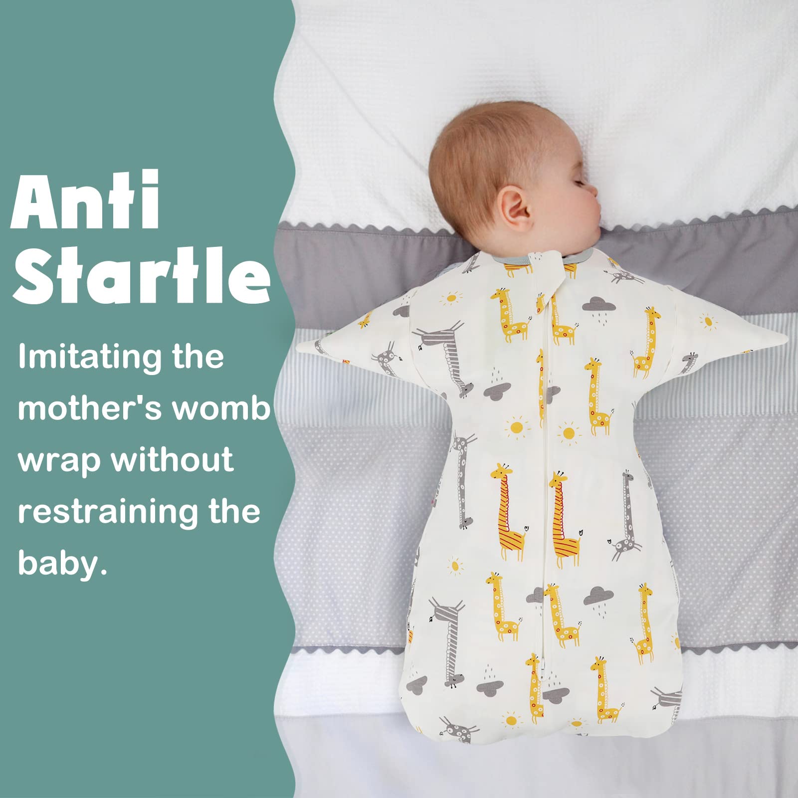 2 Pack Transition Swaddle with 2 Way Zipper, 100% Cotton Baby Swaddle Arms in/Out Arms Free Design Transitional Swaddle, Arms Up Sleeping Sack Baby Sleep Sack for Baby 0-3 Months, Giraffe & Squirrel