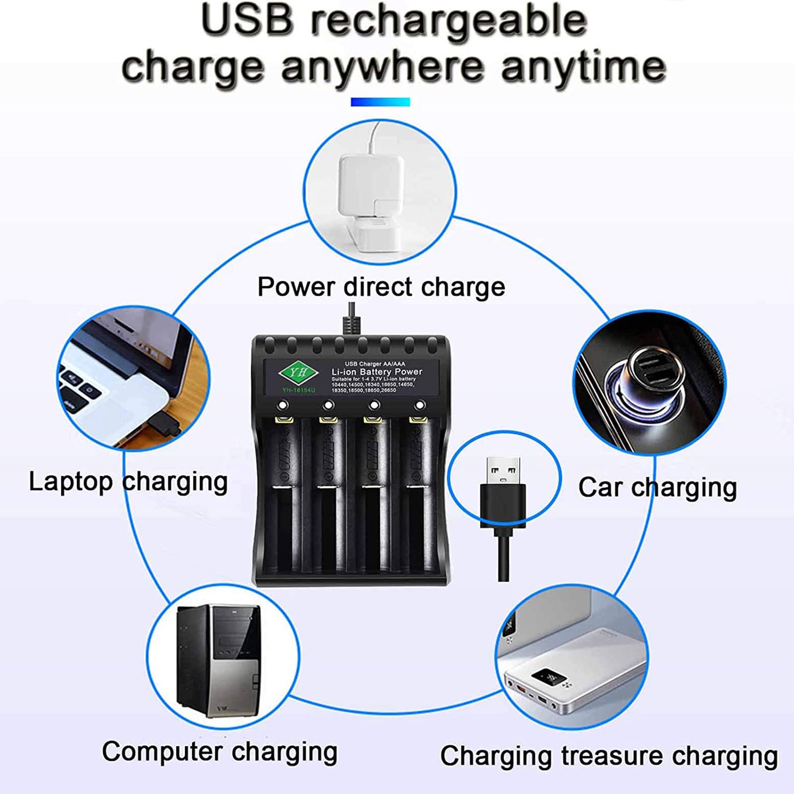 18650 Battery Charger 4 Separate Universal Charger for 3.7V Li-ion Rechargeable Battery 18650 18490 18350 16340 14500 21700(RCR123) Ni-MH Ni-Cd A AA AAA AAAA