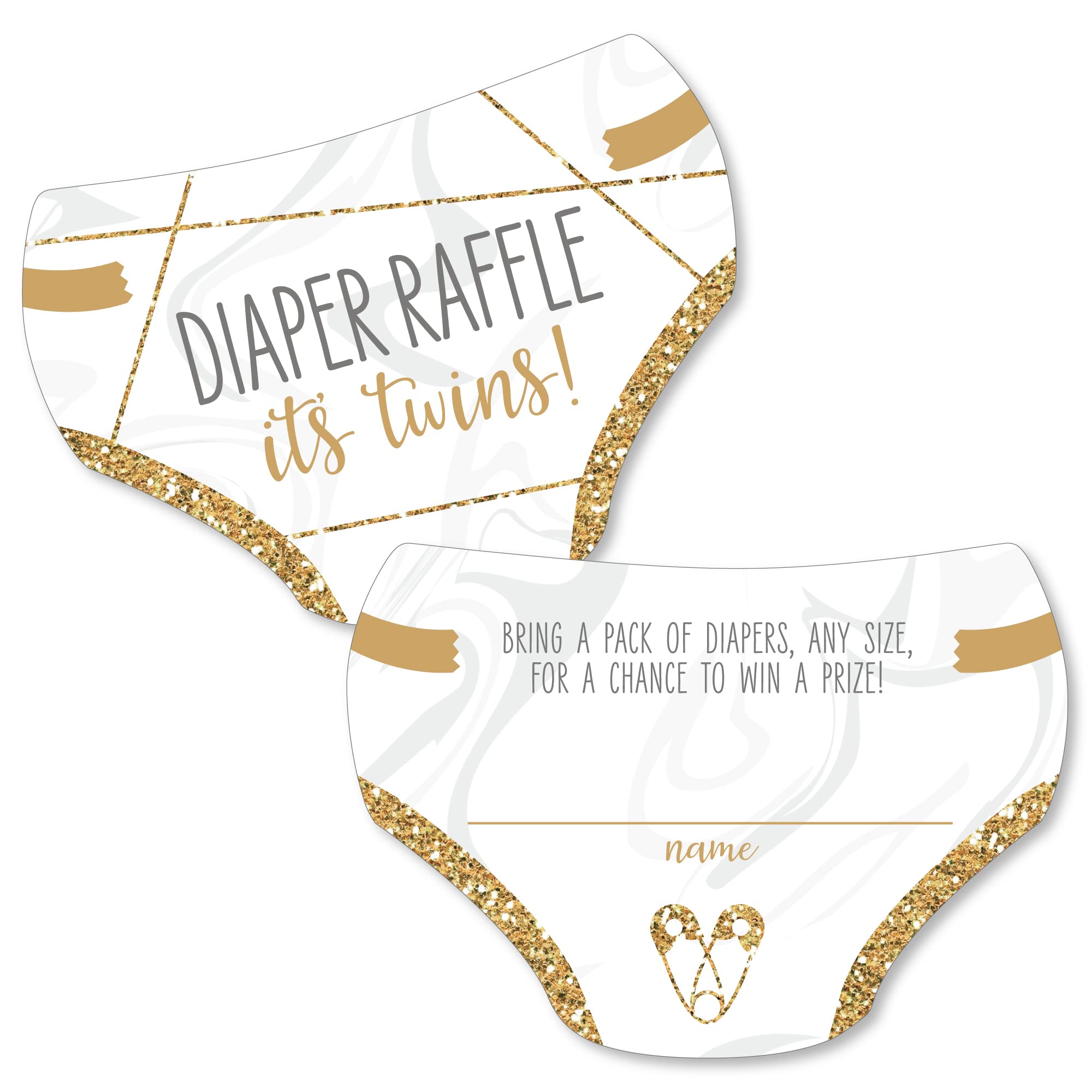 Big Dot of Happiness It’s Twins - Diaper Shaped Raffle Ticket Inserts - Gold Twins Baby Shower Activities - Diaper Raffle Game - Set of 24