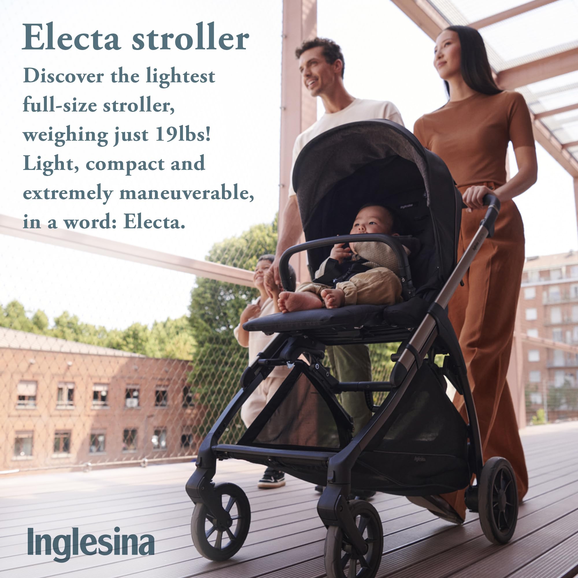 Inglesina Electa Stroller, Upper Black - Full-Size Stroller for Babies & Toddlers Up to 55 lbs - Compact Design - Car Seat & Bassinet Compatible - One-Handed Open & Close - BPA Free