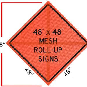 OrangeGear® 48” x 48” MUTCD TTC Compliant Safety Orange Mesh Temporary Traffic Control Rollup Signs (Utility Work Ahead (WITH Ribs))