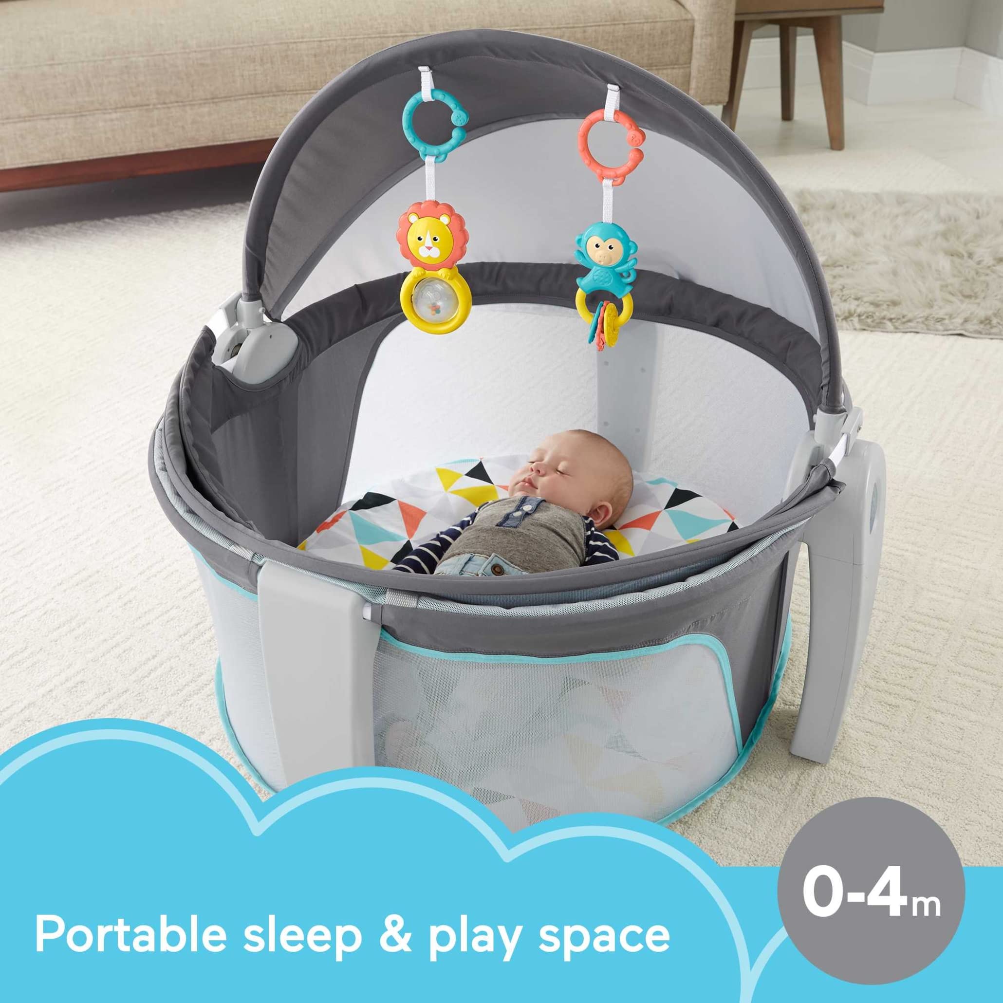 Fisher-Price Portable Bassinet and Travel Play Area with Baby Toys, On-The-Go Baby Dome, Windmill Fisher-Price Baby Gym with Kick & Play Piano Learning Toy Featuring and 2 Soft Maracas Rattle Toys