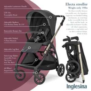 Inglesina Electa Stroller, Upper Black - Full-Size Stroller for Babies & Toddlers Up to 55 lbs - Compact Design - Car Seat & Bassinet Compatible - One-Handed Open & Close - BPA Free