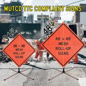 OrangeGear® 48” x 48” MUTCD TTC Compliant Safety Orange Mesh Temporary Traffic Control Rollup Signs (Utility Work Ahead (WITH Ribs))