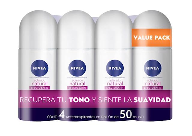 Nivea Deodorant Whitening Pack of 4 Aclarado Natural 50 milliliters 1.7 Fl Oz, 50.0 milliliters