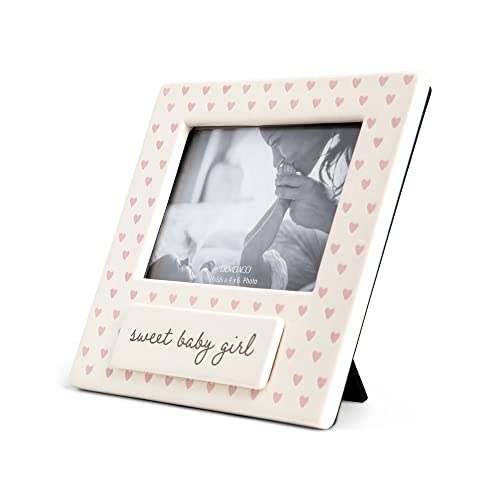 DEMDACO Sweet Baby Girl Pink Holds 4 x 6 Inch Photo Ceramic Wall or Tabletop Frame