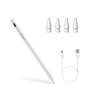 Stylus Pen for iPad, Upgrade Palm Rejection Precise Writing/Drawing and Tilt Sensitivity, Fast Rechargeable Compatible with 2018 and Later Apple iPad, 4 Replacement Tips Compatible with Apple Pencil.