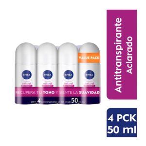 Nivea Deodorant Whitening Pack of 4 Aclarado Natural 50 milliliters 1.7 Fl Oz, 50.0 milliliters