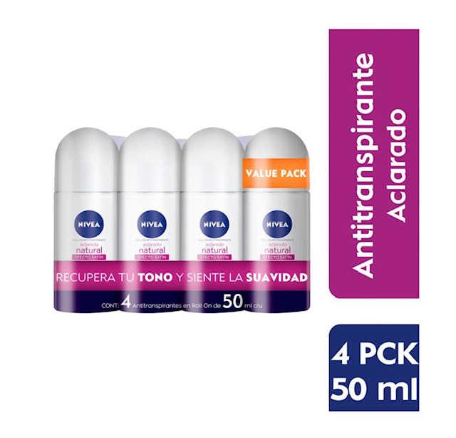 Nivea Deodorant Whitening Pack of 4 Aclarado Natural 50 milliliters 1.7 Fl Oz, 50.0 milliliters