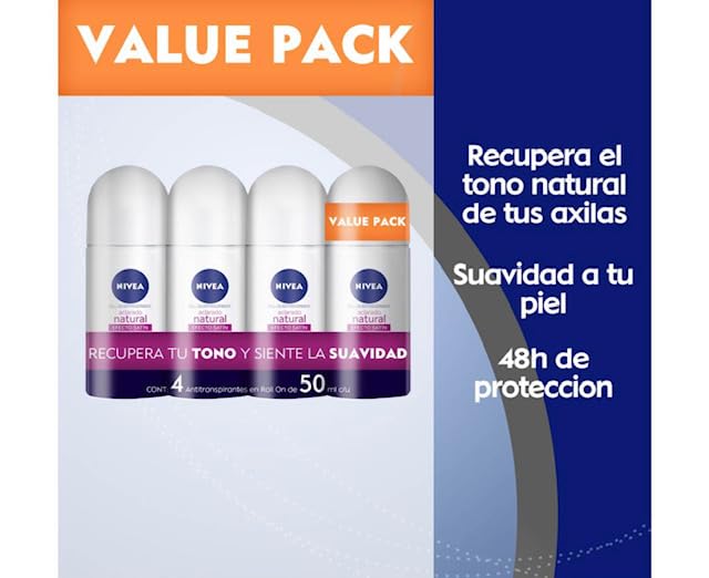 Nivea Deodorant Whitening Pack of 4 Aclarado Natural 50 milliliters 1.7 Fl Oz, 50.0 milliliters