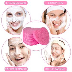 50-Count Facial Sponges Compressed Natural Cellulose Sponge Spunspon Heart Shape Face Sponge for Face Cleansing Exfoliating and Makeup Removal, Pink