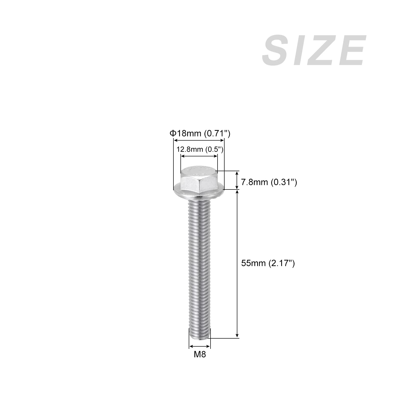 METALLIXITY Flange Hex Head Bolts (M8x55mm) 10pcs, Hexagon Bolt Fully Thread Screw - for House Construction Hardware Fasteners