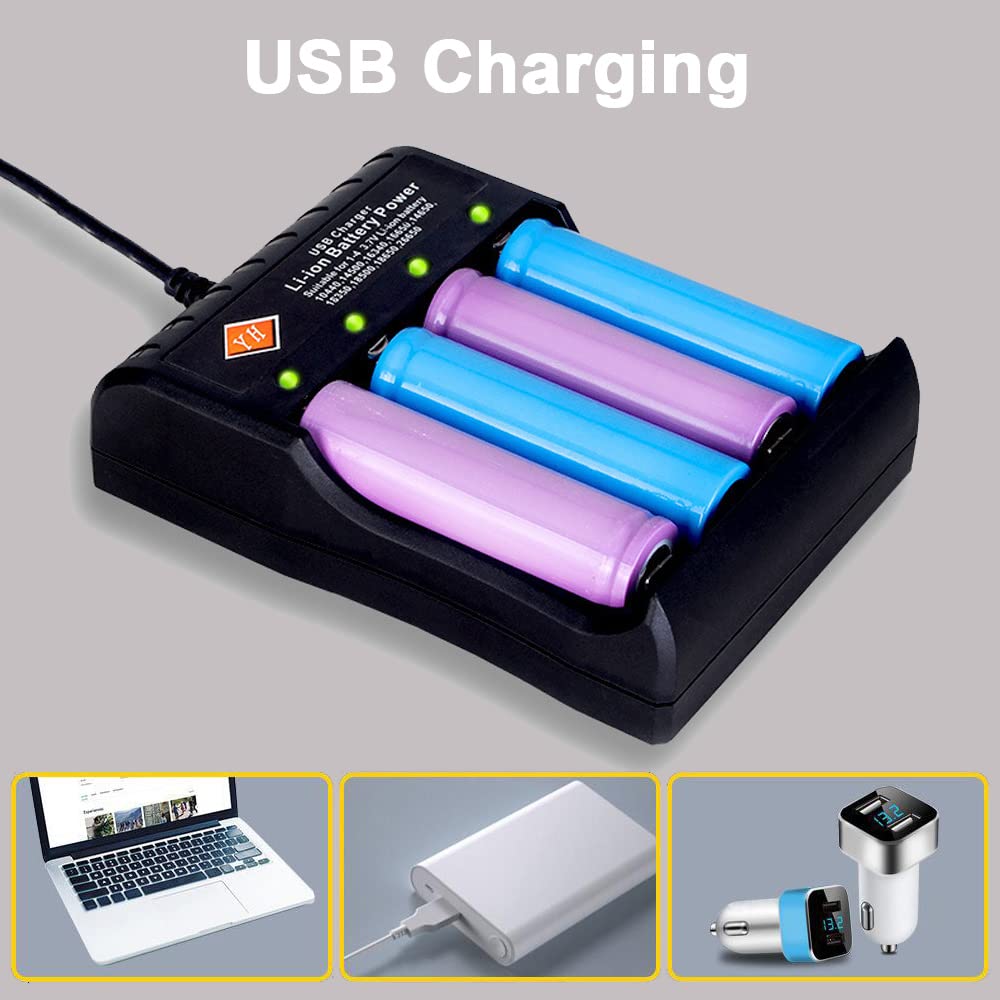 Universal Battery Charger, Fast Charging Function with LED Display, 4-slot Smart Battery Charger for 18650 16340 14500 18350 Rechargeable Batteries