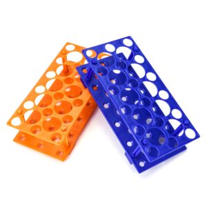 QWORK Plastic Test Tube Rack, 4 Pack Centrifuge Tube Rack Laboratory Holder for 10ml / 15ml / 50ml, 2 Blue and 2 Orange