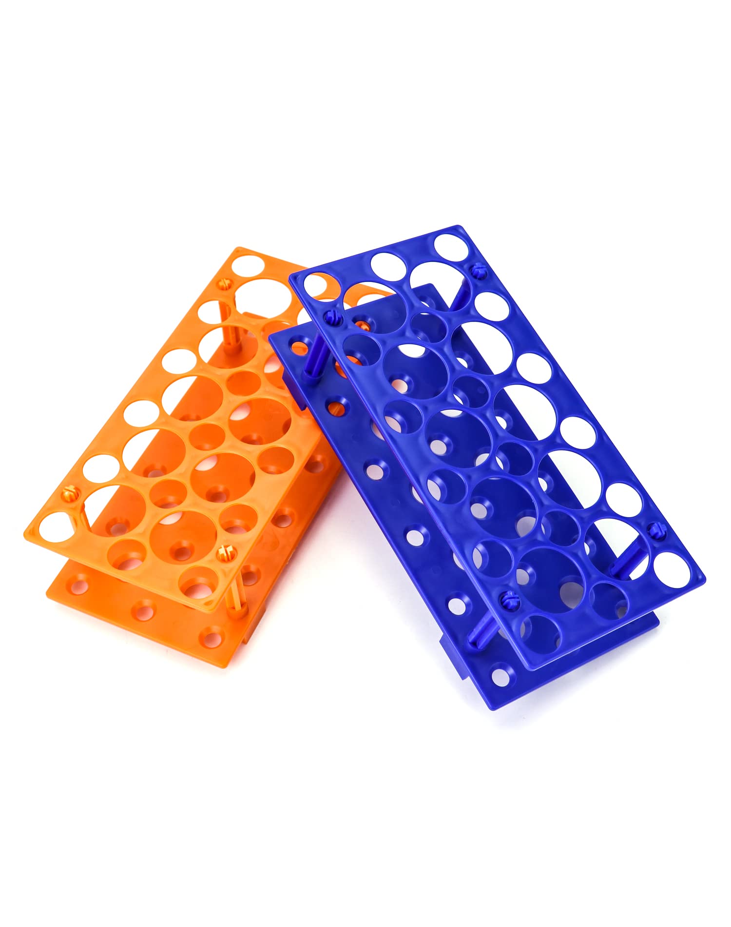 QWORK Plastic Test Tube Rack, 4 Pack Centrifuge Tube Rack Laboratory Holder for 10ml / 15ml / 50ml, 2 Blue and 2 Orange