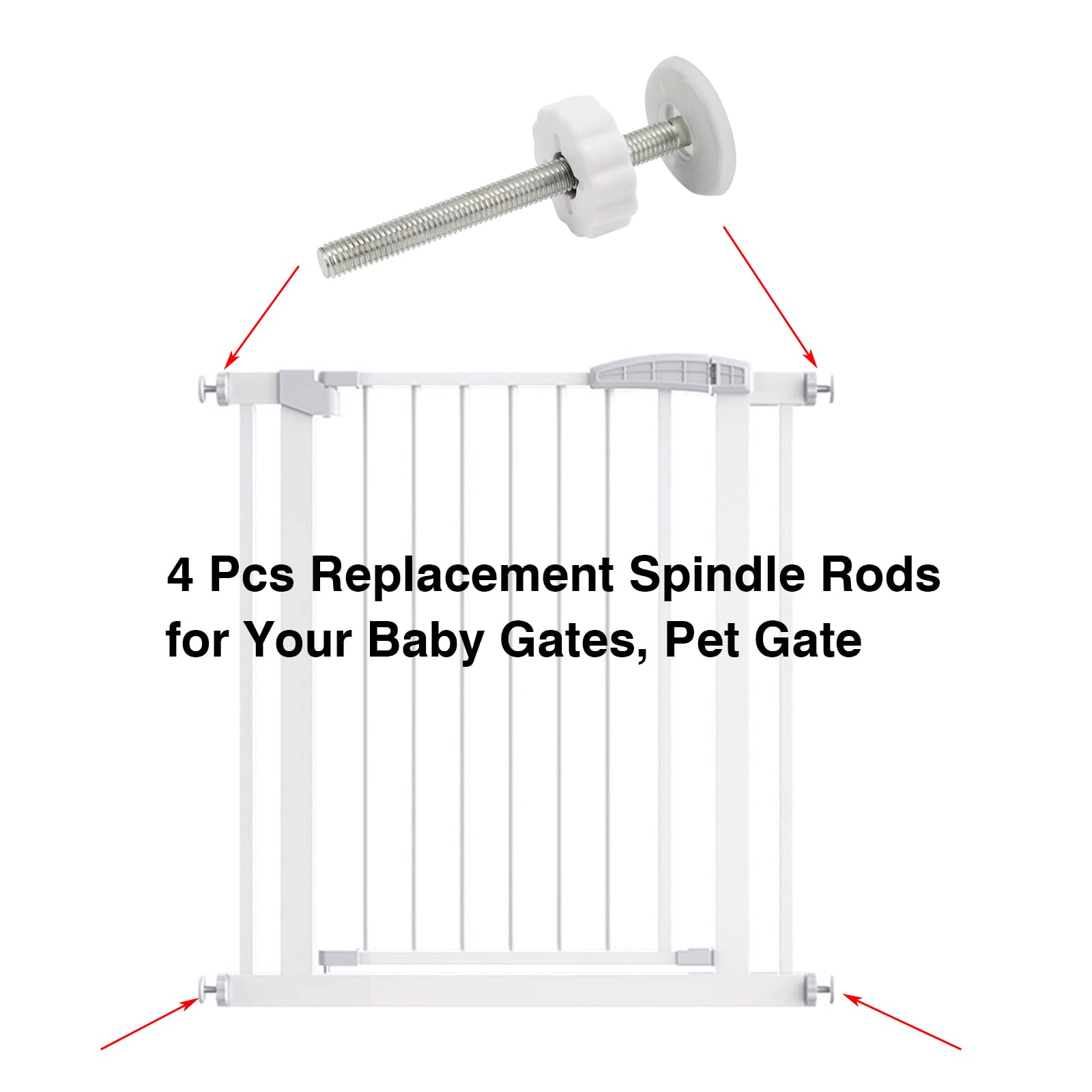 Pet Gates Spindle Rods 8mm(M8) - Replacement Parts Threaded Screw Bolts Hardware Kit Wall Protector for Baby Pressure Mounted Safety Door & Pet Stair Gates (White, M8 9CMLong)