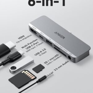 Anker USB C Hub for iPad, 541 USB-C Hub (6-in-1) with 4K HDMI Port, Multi-Function USB-C Port, USB-A Data Port (Gray) 8K@60Hz HDMI Cable