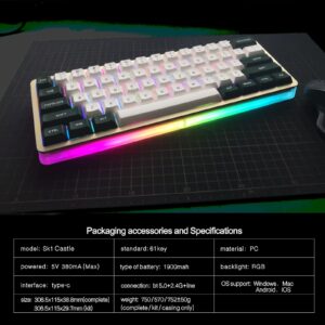 DRAOZA RGB Backlit 61-Key Hot Swap Mechanical Gaming Keyboard Kit, Programmable Triple Mode Bluetooth 5.0/USB-C Wired/2.4GHz Wireless Custom Keyboard (Translucent Base)