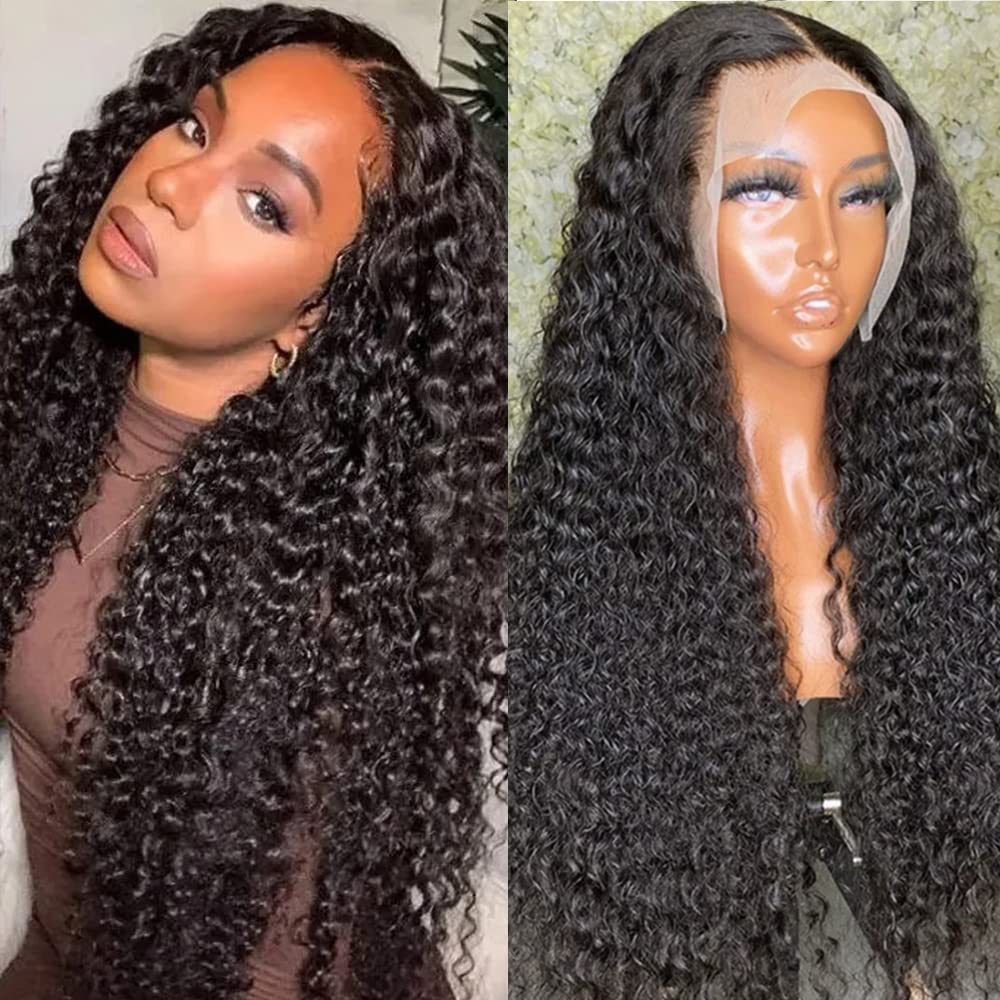 ghotool 250% Density 30 Inch 13x6 HD Transparent Lace Front Human Hair Wigs For Women Mongolian Deep Curly Lace Front Wig Human Hair Pre Plucked Deep Wave Frontal wig (30 Inch, 13x6 Lace Front Wigs)