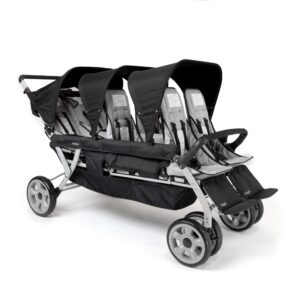 gaggle by foundations jamboree 6-seat multi-child stroller with oversized uv blocking canopy, compact folding stroller, easy loading, storage bucket (black)