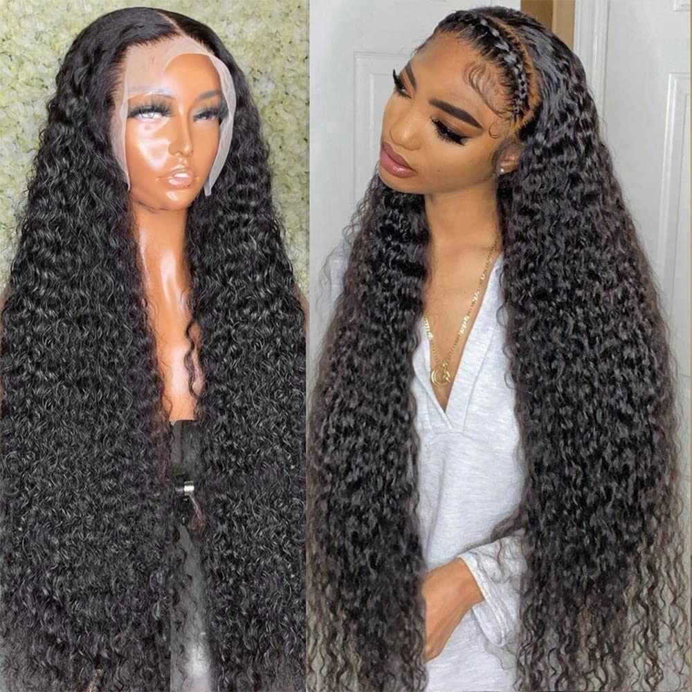 ghotool 250% Density 30 Inch 13x6 HD Transparent Lace Front Human Hair Wigs For Women Mongolian Deep Curly Lace Front Wig Human Hair Pre Plucked Deep Wave Frontal wig (30 Inch, 13x6 Lace Front Wigs)