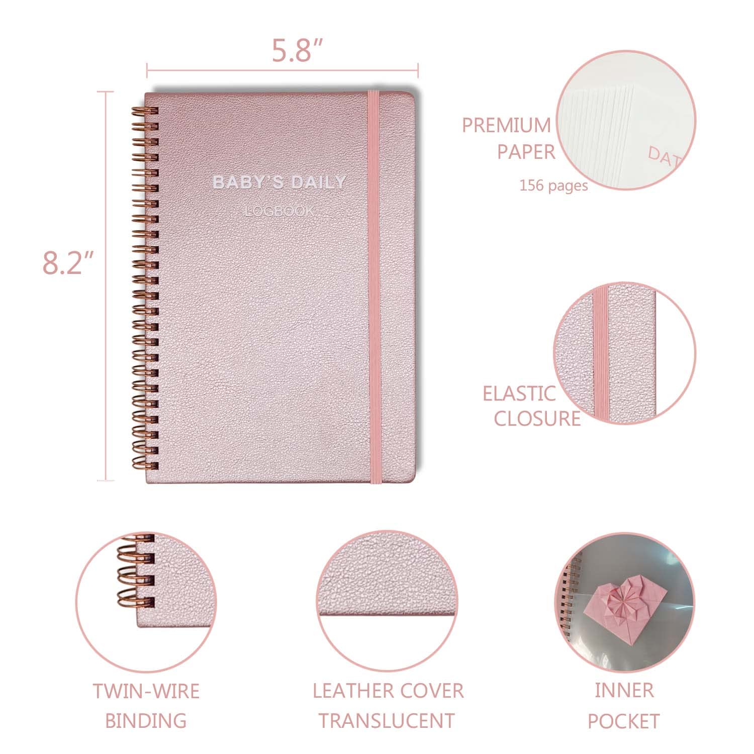 Baby's Daily Log Book - Baby Planner for Newborn with 152 Pages for Feed, Sleeping, Diaper, Awake Time to Track Baby's Schedule - Rose PU Cover