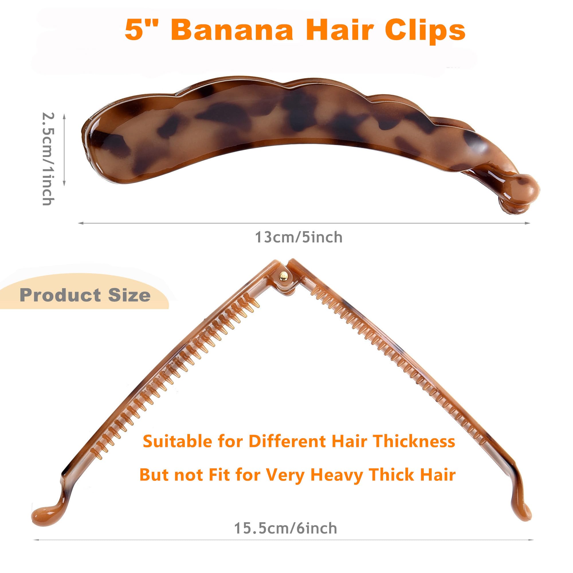 6 Pieces Banana Hair Clips for Women,Cute Banana Clip for Thin Fine Thick hair,Non Slip Banana Claw Clips