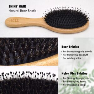 JDY Brush Boar Bristle Hair Brushes Bamboo Hair Brush Set for Women Men and Kids with Short Long Curly Wavy Thick Hair Smoothing Frizzy Hair Restore Hair Shine