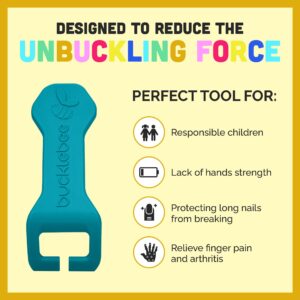 Bucklebee Easy Car Seat Buckle Release Aid for Children Unbuckle Car Seat Release Tool - Car Seat Button Pusher - Car Seat Opener for Nails - Car Seat Buckle Release Tool (Teal and Gray)