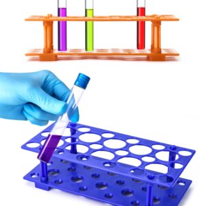 QWORK Plastic Test Tube Rack, 4 Pack Centrifuge Tube Rack Laboratory Holder for 10ml / 15ml / 50ml, 2 Blue and 2 Orange