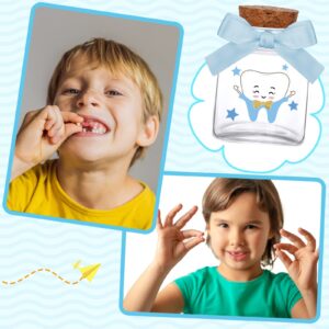 Eaasty 2 Pieces Baby Keepsake Box Glass Baby Tooth Box Baby Memory Box First Curl Baby Teeth Keepsake Box First Haircut Keepsake Holder for Boys and Girls (Blue, Boy Style)