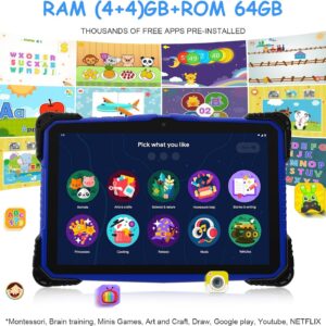 Android 13 Kids Tablet 10 inch Tablet for Kids, 8GB RAM 64GB ROM Toddler Tablets, 8MP Dual Camera, Educational Games Parental Control, Tablet with Kids Software Pre-Installed Kid-Proof YouTube Netflix