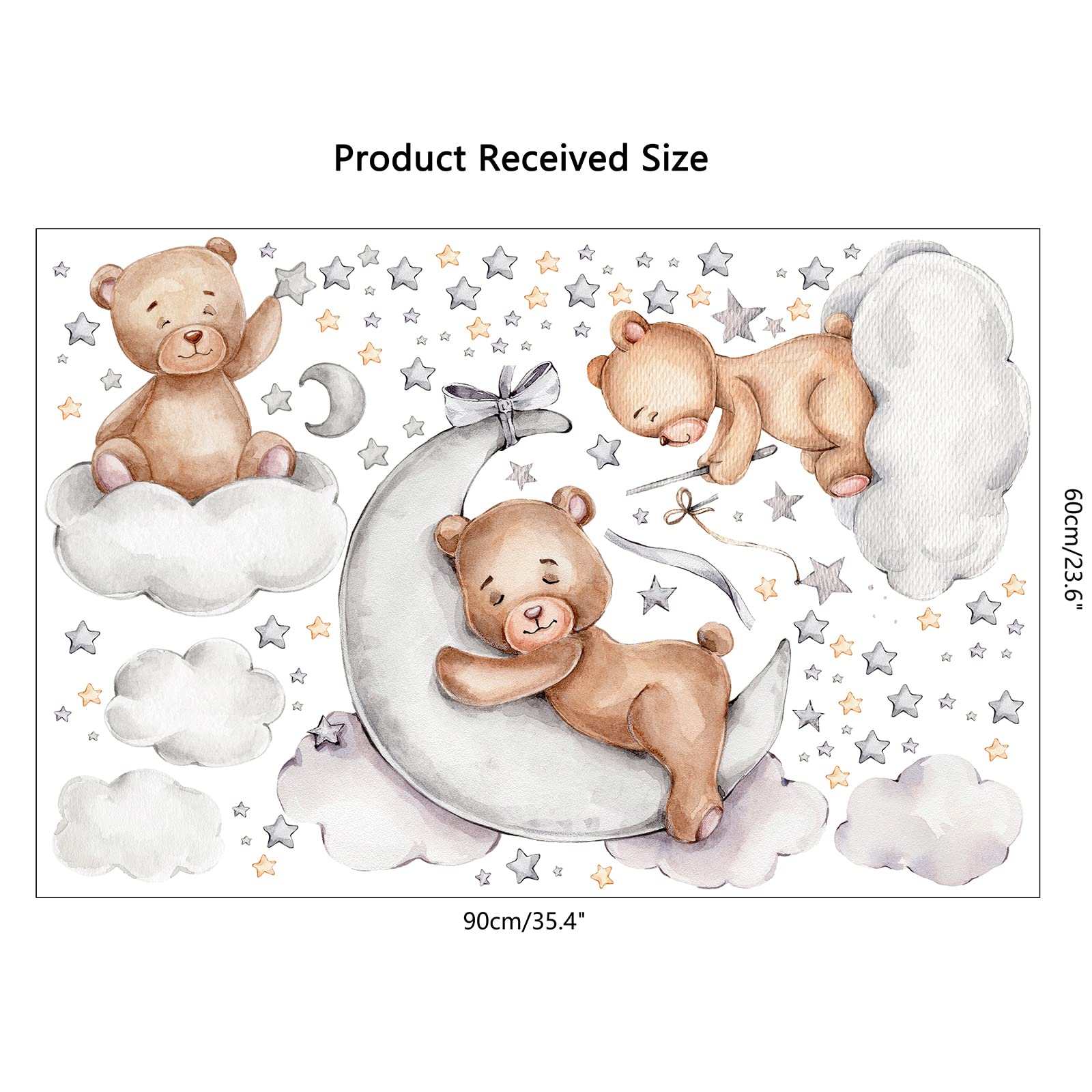 Bear Sleeping on The Moon and Stars Wall Stickers for Kids Room Decals Sweet Dream Moon Star Nursery Decor Baby Toddler Girls Shower Room Interior Decor Kid Playroom Wall Decals (23.6in x 35.4in)