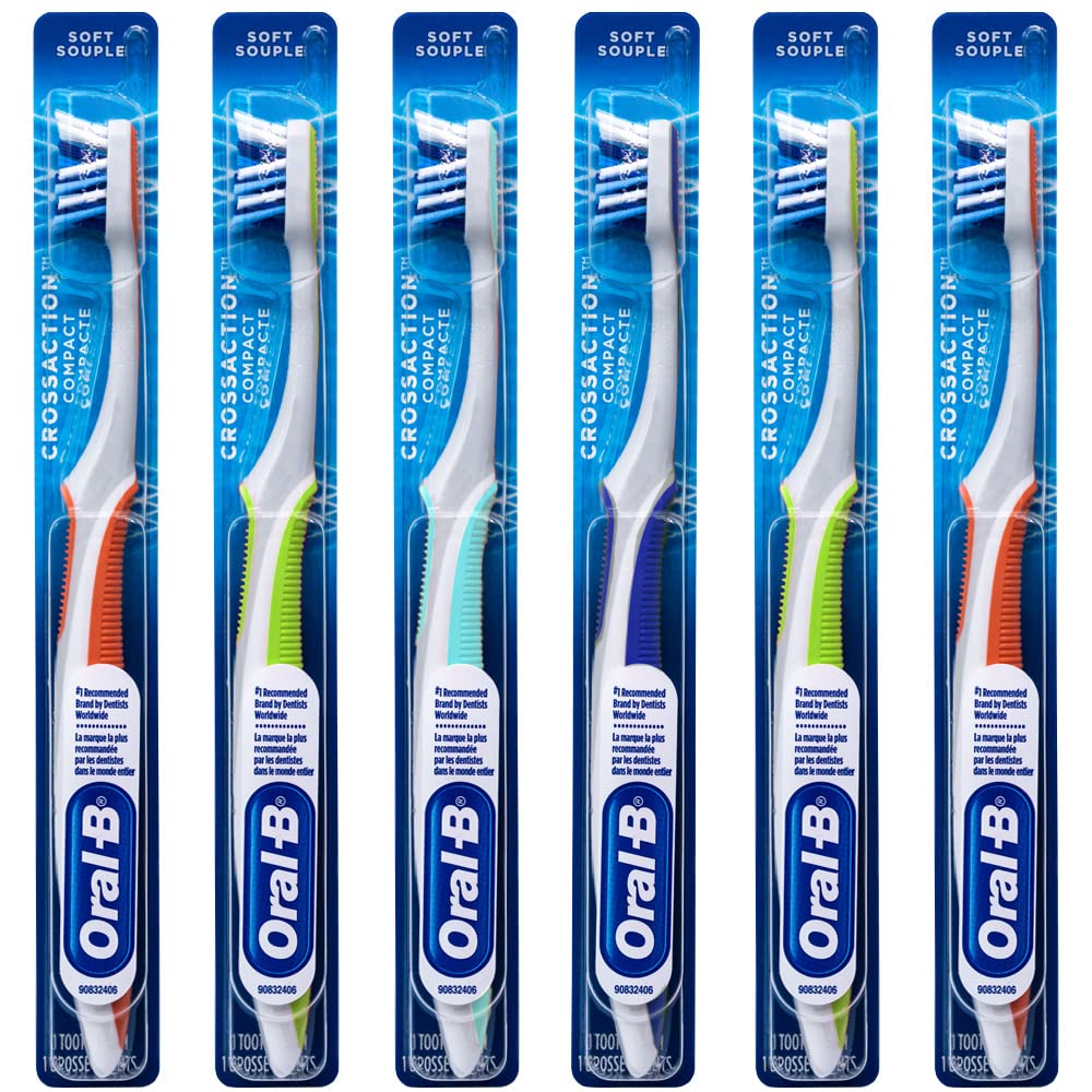 Oral-B CrossAction Compact Toothbrush, 23 Soft (Colors Vary) - Pack of 6