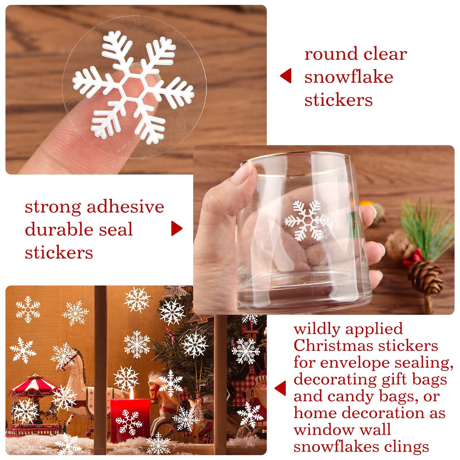 600 Pieces Christmas Envelope Seal Stickers Christmas Wall Stickers Window Clings Snowflake Stickers Self-Adhesive Universal Sealing Stickers, Gift Boxes Stickers Label Stickers (White)