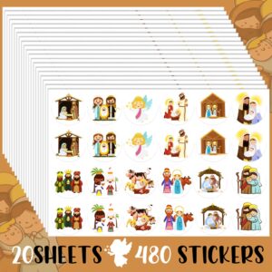 480 Pieces Religious Christmas Candy Favor Stickers Religious Stickers Christian Prayer Faith Stickers Christmas Stickers for Cards, 1.5 Inch Diameter (Cute Style)