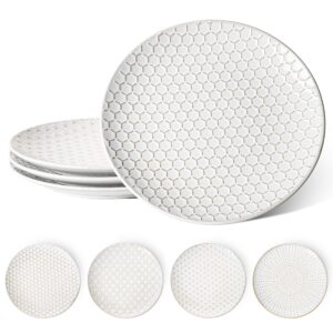 le tauci dinner plates 10 inch, ceramic dish set for kitchen, embossed serving dish, microwave oven dishwasher safe, for housewarming or wedding - set of 4, arctic white