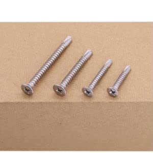 #10 x 1-1/2" Flat Head Self Drilling Screws, 410 Stainless Steel, Cross Recessed Countersunk Head Self Drilling Screws with Self Tapping Screw Thread, 50 PCS