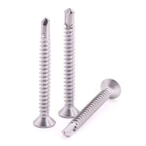 #10 x 1-1/2" Flat Head Self Drilling Screws, 410 Stainless Steel, Cross Recessed Countersunk Head Self Drilling Screws with Self Tapping Screw Thread, 50 PCS