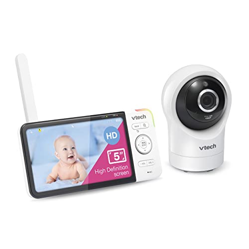 VTech RM5764HD 1080p Smart WiFi Remote Access Baby Monitor, 360° Pan & Tilt, 5" 720p HD Display, HD Night Vision, Soothing Sounds, 2-Way Talk, Temperature Sensor, Motion Detection, iOS & Android