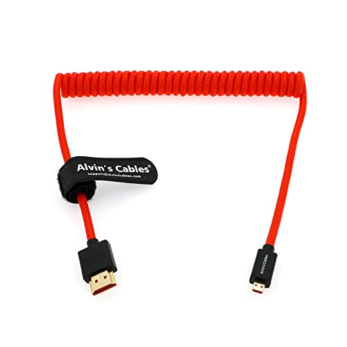 Alvin's Cables 8K 2.1 Micro-HDMI to Full HDMI Braided Coiled-Cable for Atomos-Ninja-V 4K-60P Record 48Gbps HDMI for Canon-R5C,R5,R6(18 to 28 Inch)