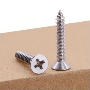 #8 x 7/8" Flat Head Phillps Drive Self Tapping Screws, 304 Stainless Steel, Cross Recessed Countersunk Head Wood Screws, 100 PCS