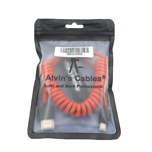 Alvin's Cables 8K 2.1 Micro-HDMI to Full HDMI Braided Coiled-Cable for Atomos-Ninja-V 4K-60P Record 48Gbps HDMI for Canon-R5C,R5,R6(18 to 28 Inch)