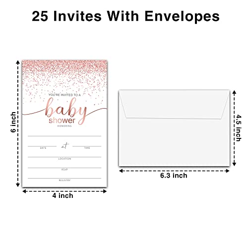 Baby Shower Invitation Kit, Diaper Raffle Games, Books For Baby, Pink Rose Gold Baby Gender Reveal Fill In Invites Cards, Each Design 25 Cards & 25 Envelopes （A Total of 100 set） - BABYSET-003