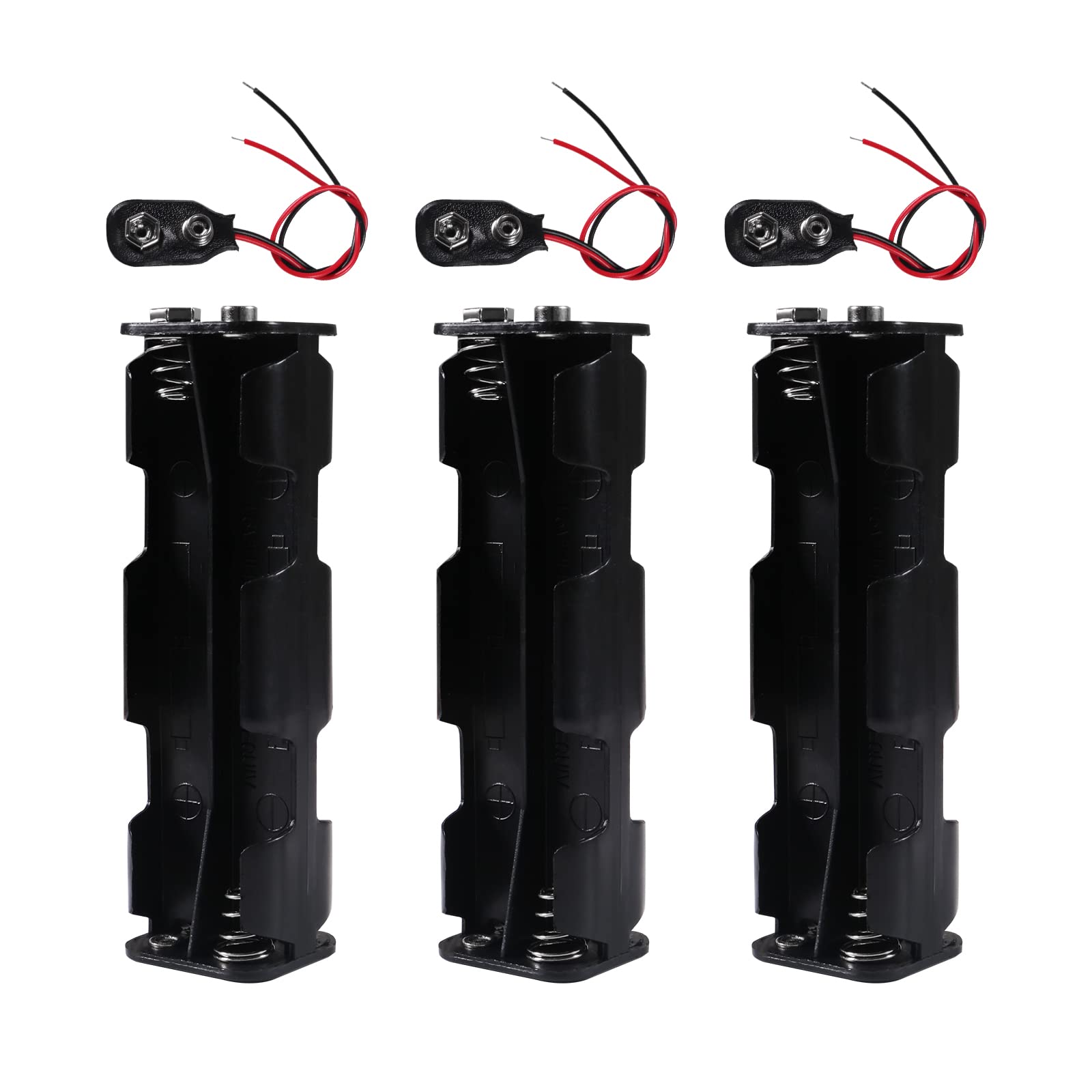 3pcs 8 AA Battery Holder 12v AA Battery Holder 8 X AA Battery Holder with Wires and I-Type 9V Battery Clip Connector Two Layers Battery Case Long Strip Type