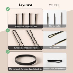 Lvyesea 400Pcs Hair Pins Kit, Including 100 Pcs U-Shaped 100 Pcs Bobby Pin and 200 Pcs Hair Rubber Bands with Storage Box Hair Pins for All Hair Types (Black, Gold)