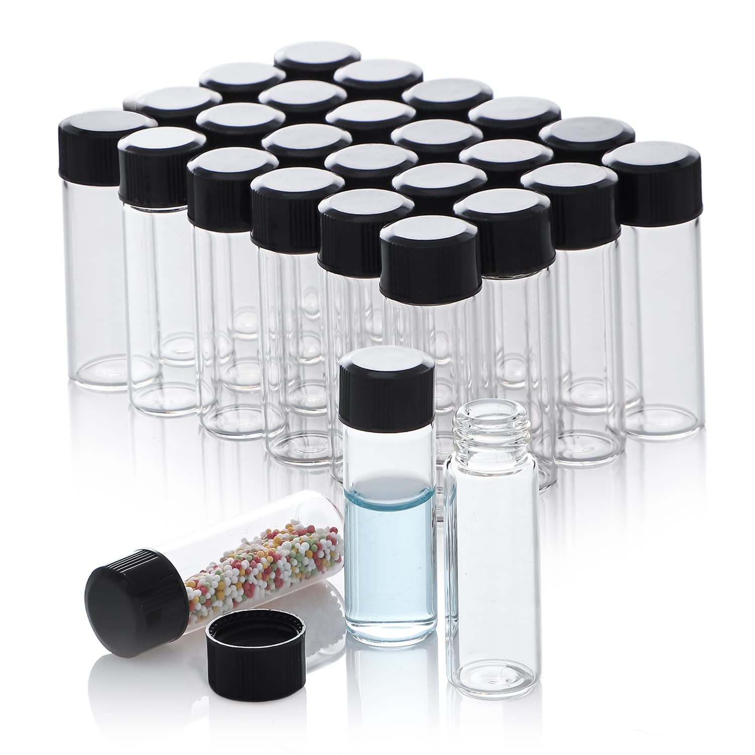 creahub 100 Pack 4ml Glass Vials with Screw Caps, Clear Liquid Sample Vial Bottles, Lab/Travel Storage Vials for Essential Oil, Perfume, Meds, Reagent, Anointing Oil