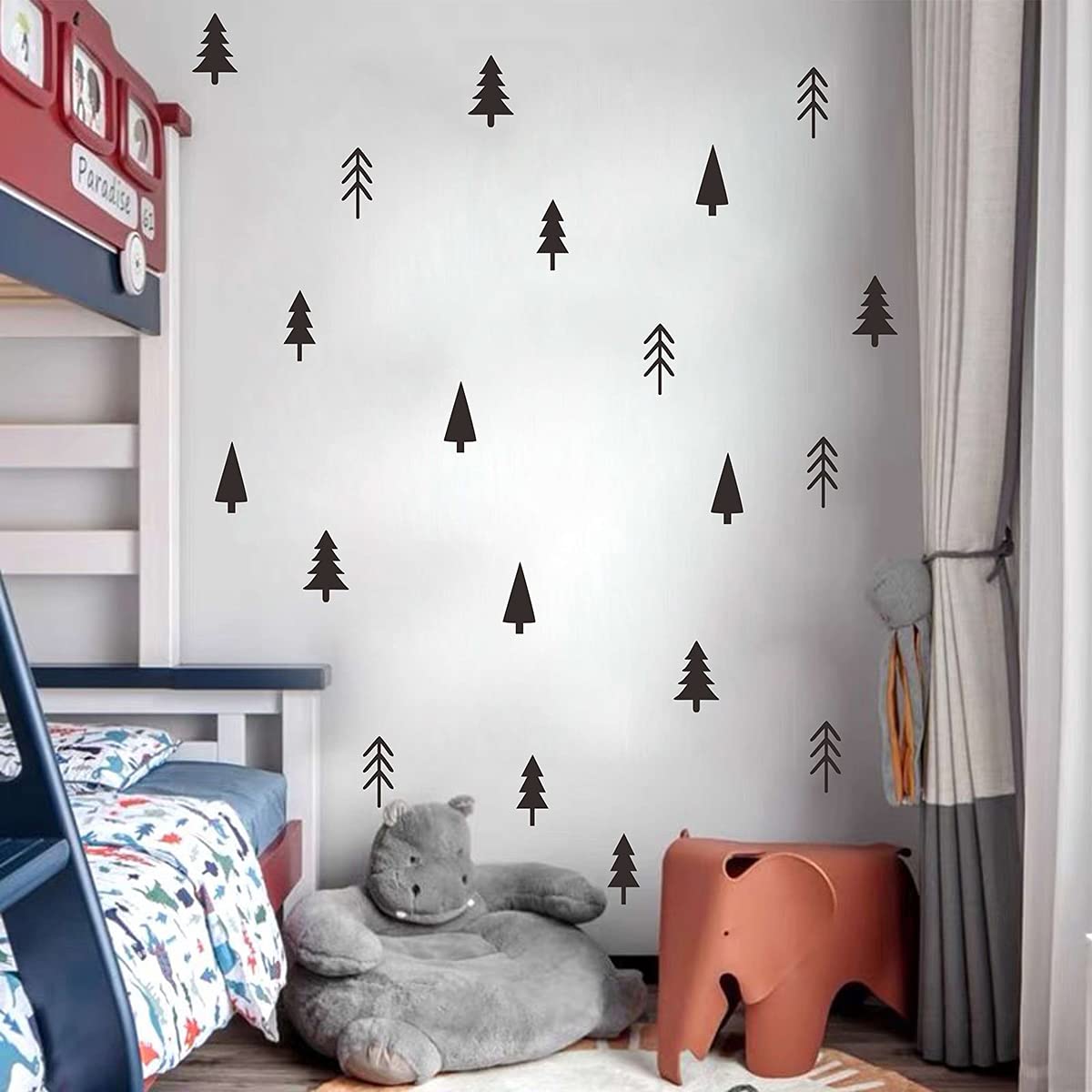 Small Pine Tree Wall Sticker Vinyl Black Tree Wall Decals Forest Tree Wall Stickers Woodland Tree Decals Peel and Stick Pine Tree Wall Decals for Nursery Kids Room Bedroom Decor