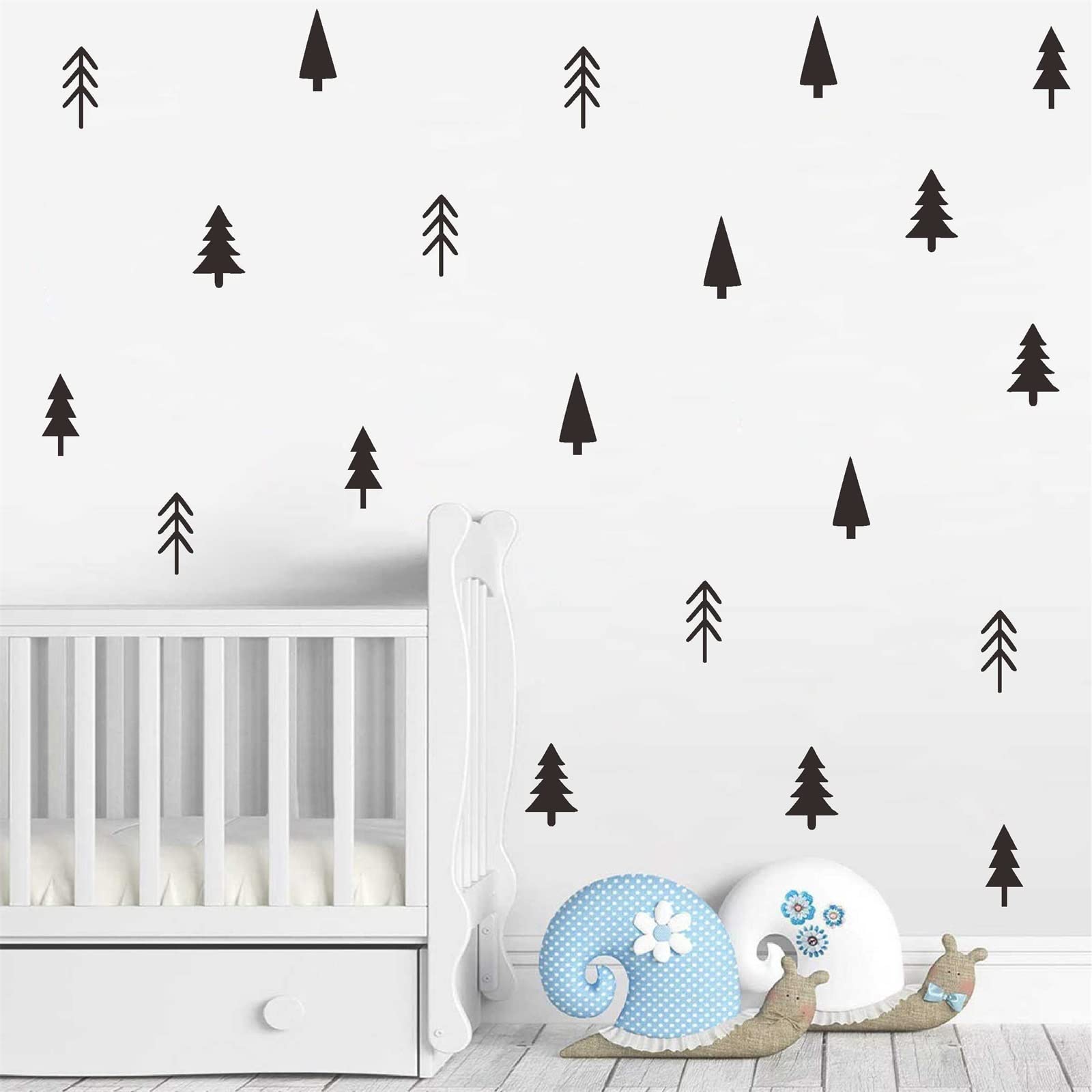 Small Pine Tree Wall Sticker Vinyl Black Tree Wall Decals Forest Tree Wall Stickers Woodland Tree Decals Peel and Stick Pine Tree Wall Decals for Nursery Kids Room Bedroom Decor