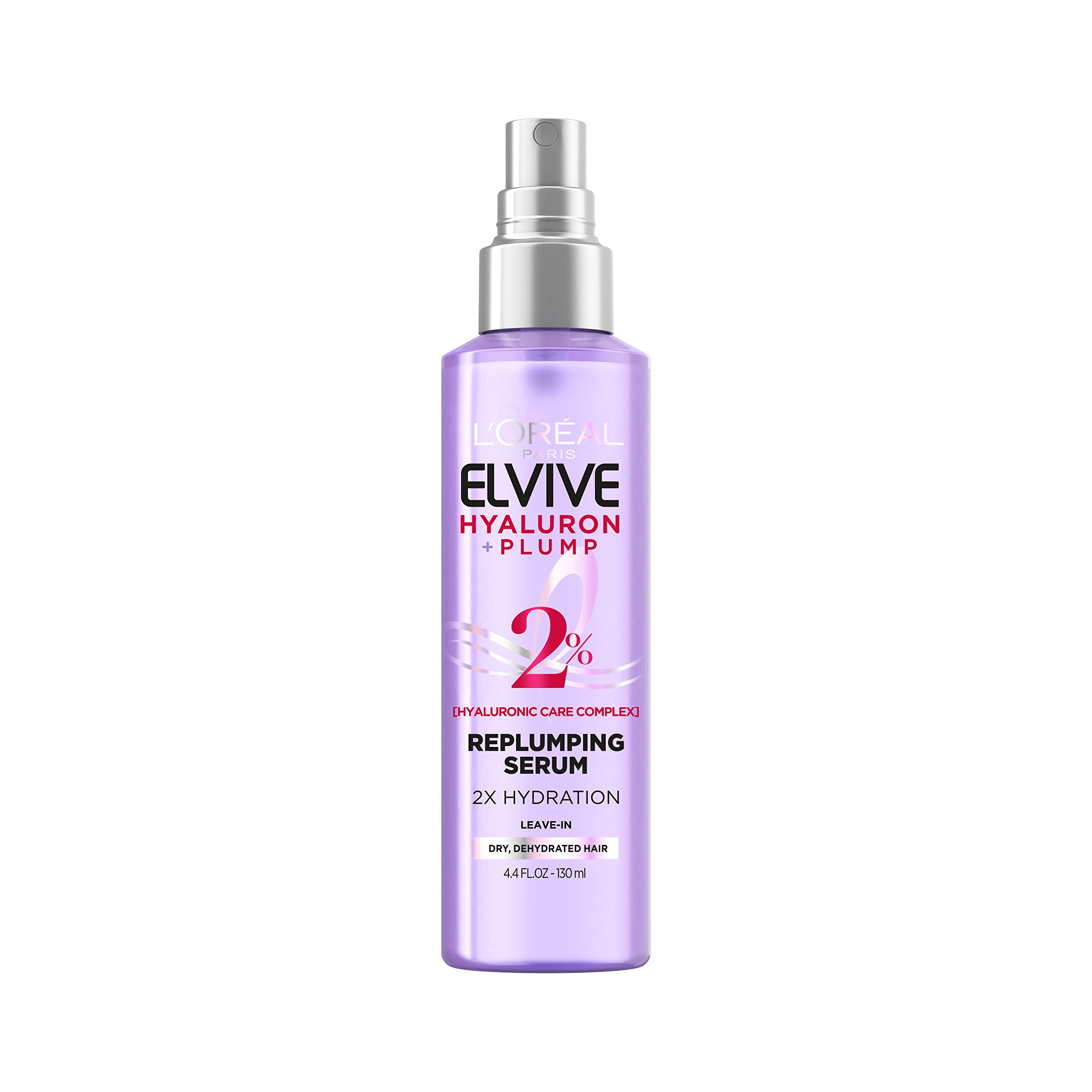 L'Oreal Paris Elvive Hyaluron Plump Moisture Plump Hair Serum for Dehydrated, Dry Hair with Hyaluronic Acid Care Complex, Paraben-Free, 4.4 Fl Oz